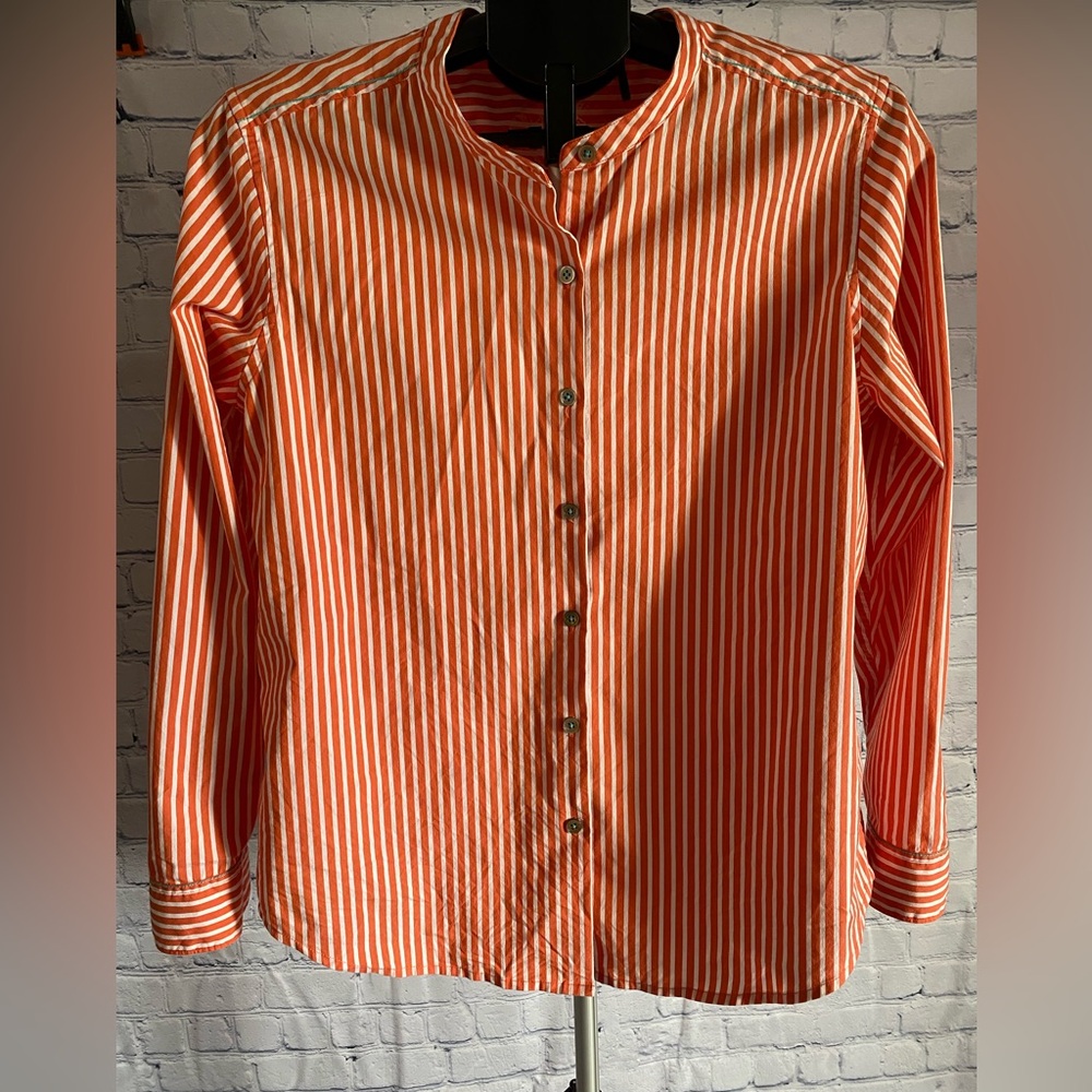 Tommy Bahama Orange and White Striped Women's Shirt